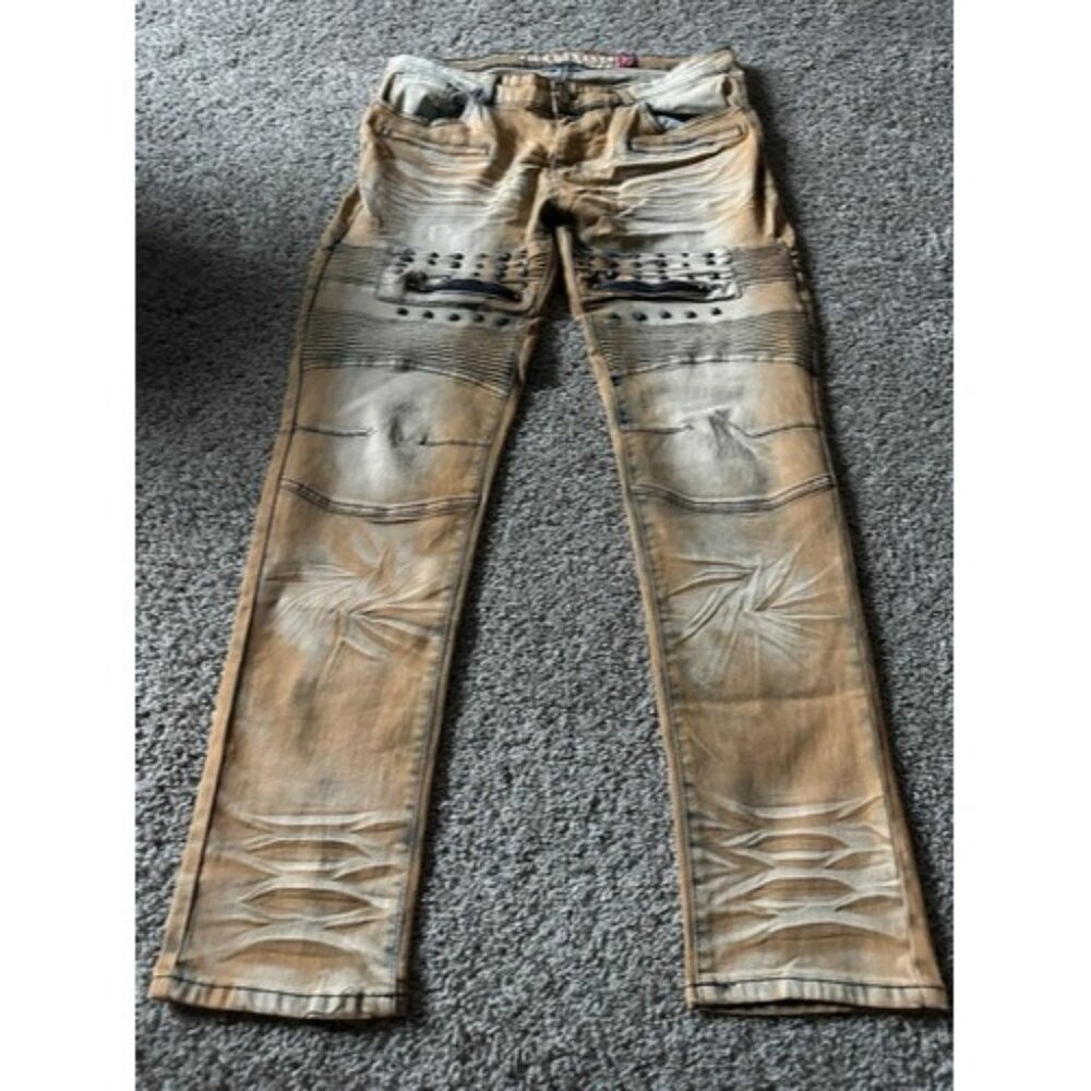 Lion Dynasty Jeans Mens Denim Grunge Moto Riding Hip Hop Studded Slim Size 38x31